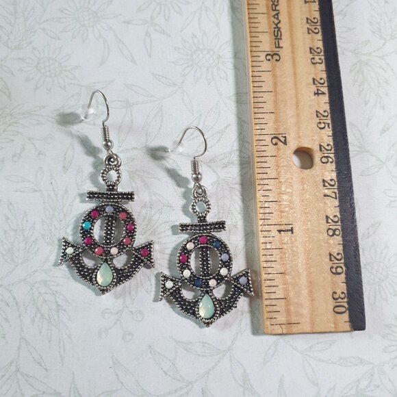 Anchor Inspired Dangle Earrings Women Nautical Beach Core Vacation Cruise Ship - Picture 4 of 6